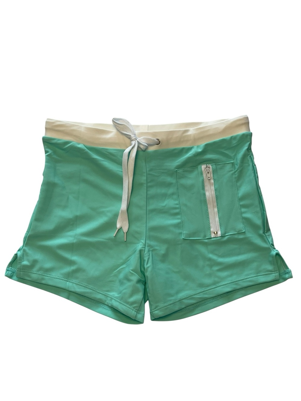 NWT Womens Board Shorts Seafoam Green Cream Zip Pocket Size Small